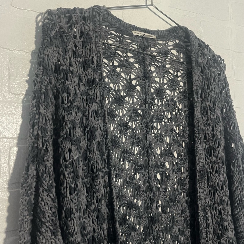 AEO Womens Cardigan Dark Grey Oversized Open Front 100% Cotton Knit XS - Picture 4 of 8
